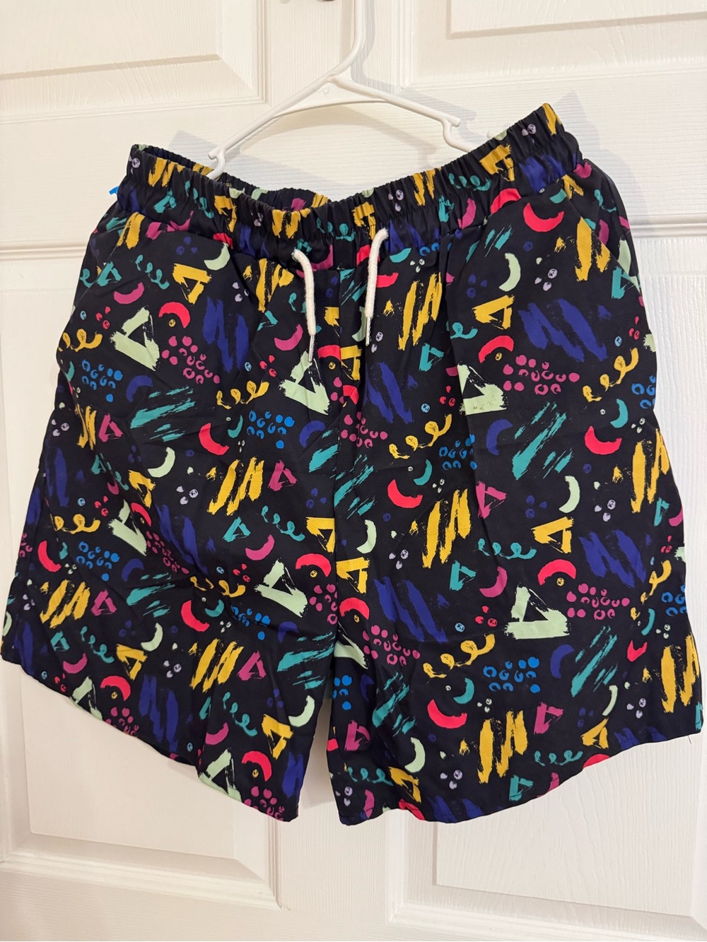 ROMWE Black Swim Shorts with Neon Abstract Print